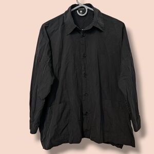 Eskandar Black 100% Cotton Drop Shoulder Long Sleeve Oversized Button-Up Shirt S